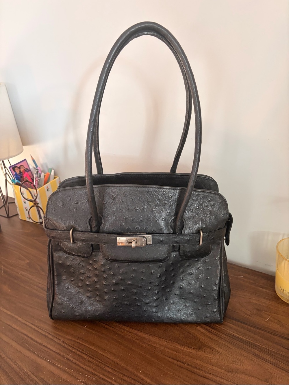 Genuine Leather Classic Polka Dot Tote Handbag